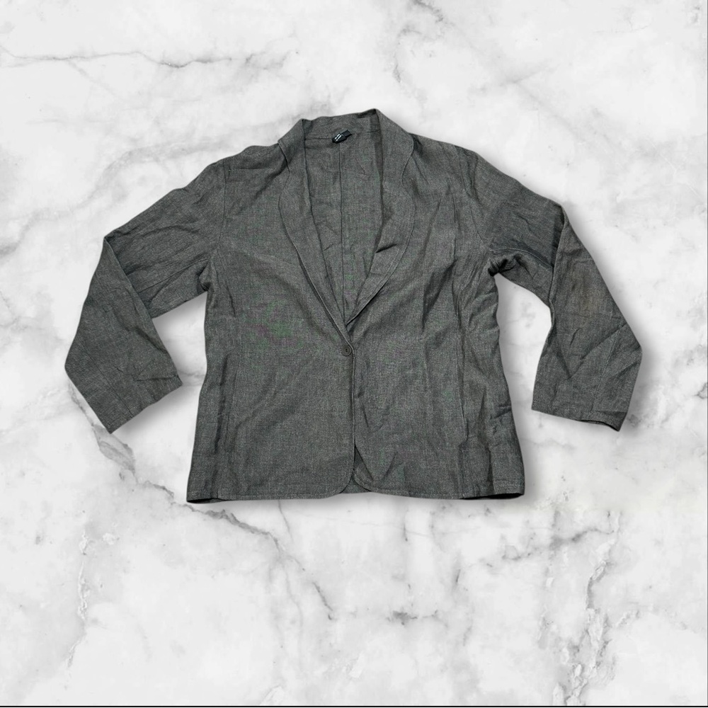 Eileen Fisher Womens ‎ Size Small Linen Blend One Button Unlined Blazer Grey